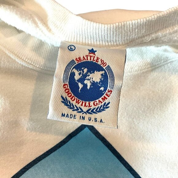 VTG Goodwill Games 1990 Sweatshirt White Pullover Crew Neck Long Sleeve Size L - Picture 7 of 7